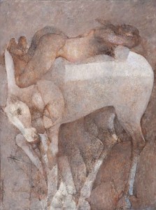 Jamil Naqsh, Lying Figure on Horseback, oil on canvas 61 x 46 cm