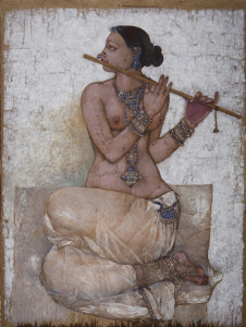 Najmi Sura, Lady Playing Flute oil on canvas 102 x 76 cm
