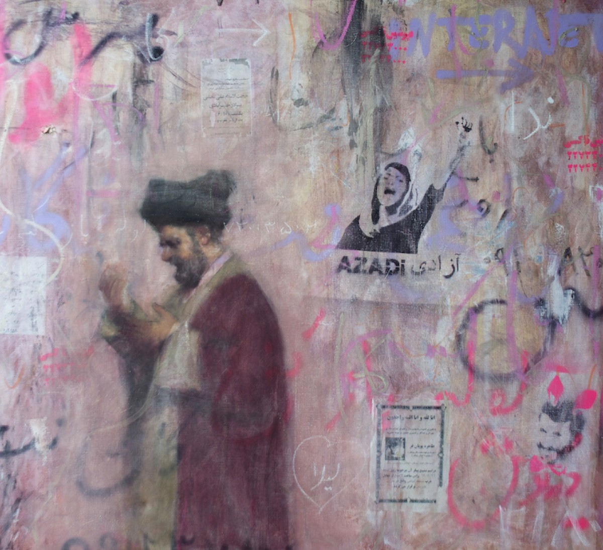 Darvish Fakhr 2014: Mullah against Pink Wall, aka Freedom, oil on linen, 151 x 173 cm