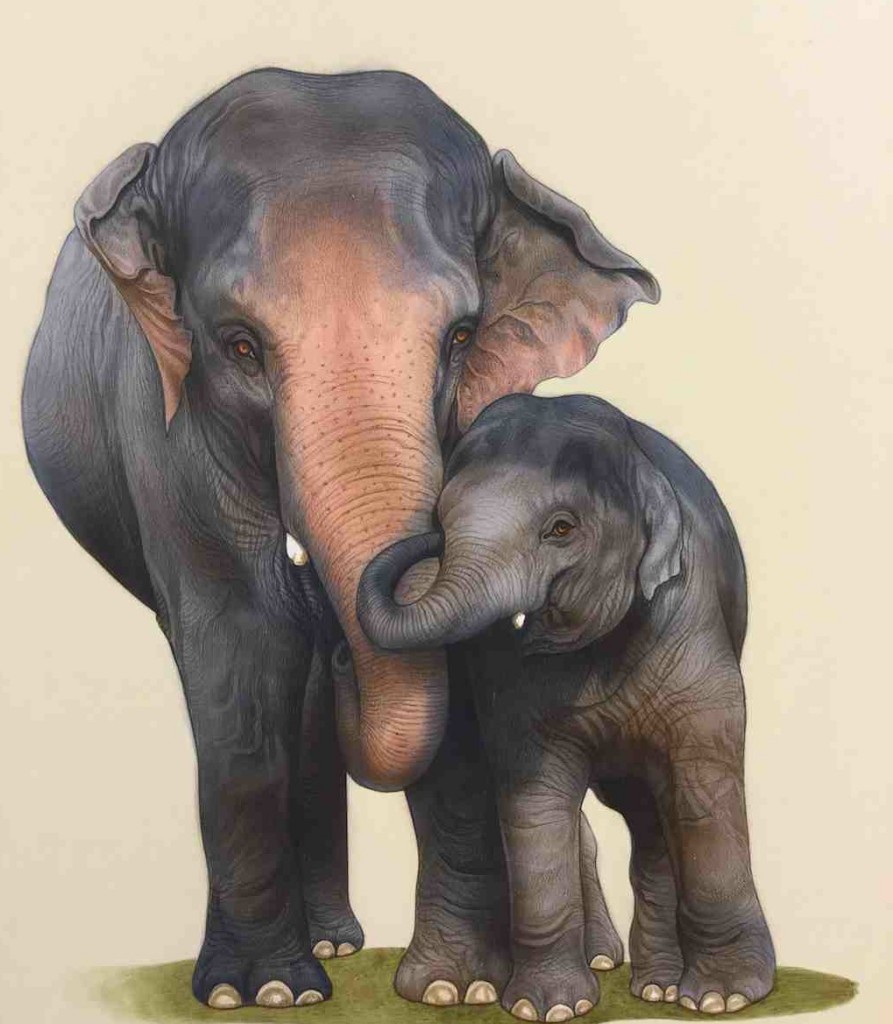 Ramu Ramdev's miniature painting of an elephant family